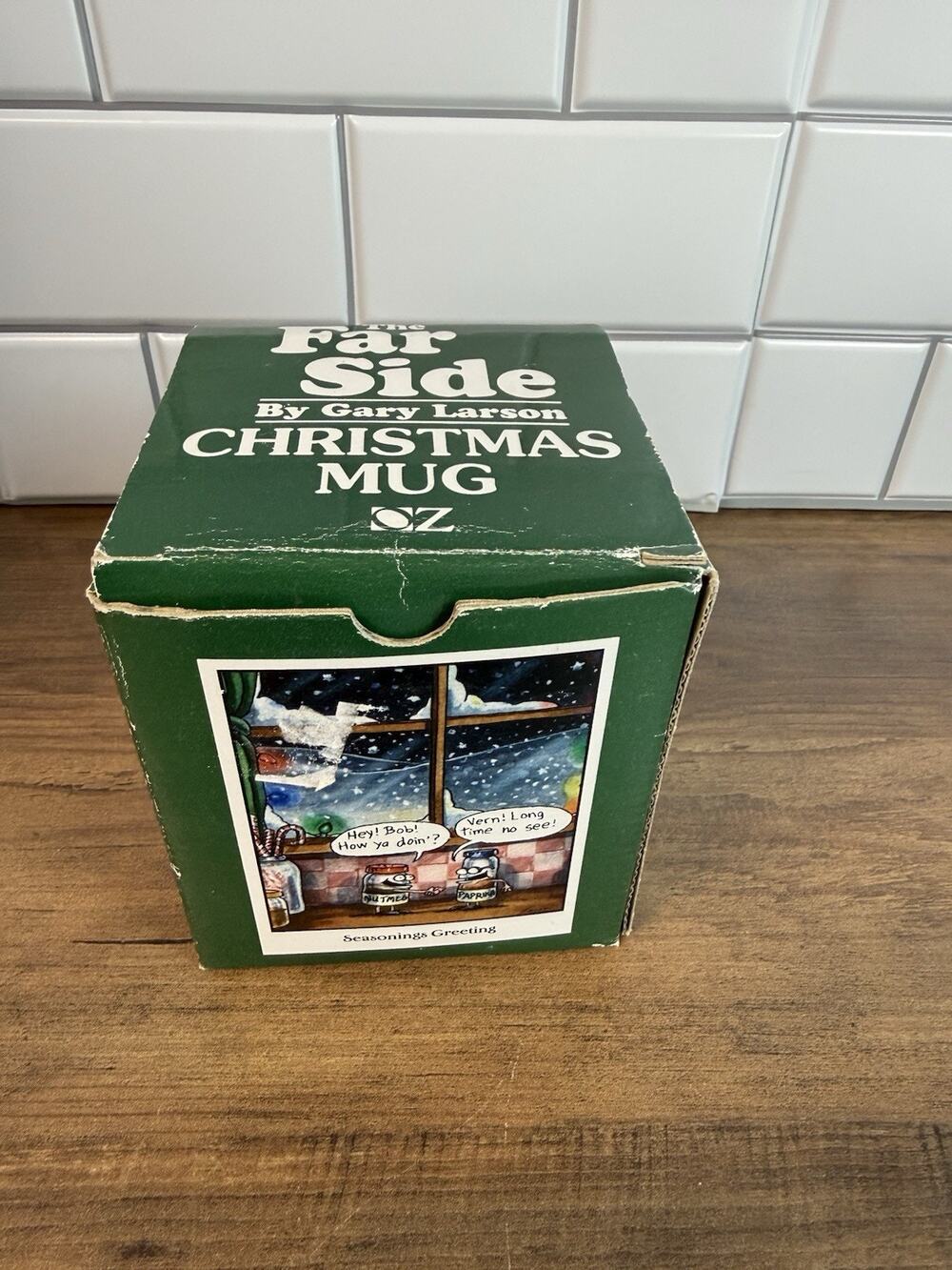 Far Side Gary Larson Christmas Coffee Mug Seasonings Greeting 1993 Boxed